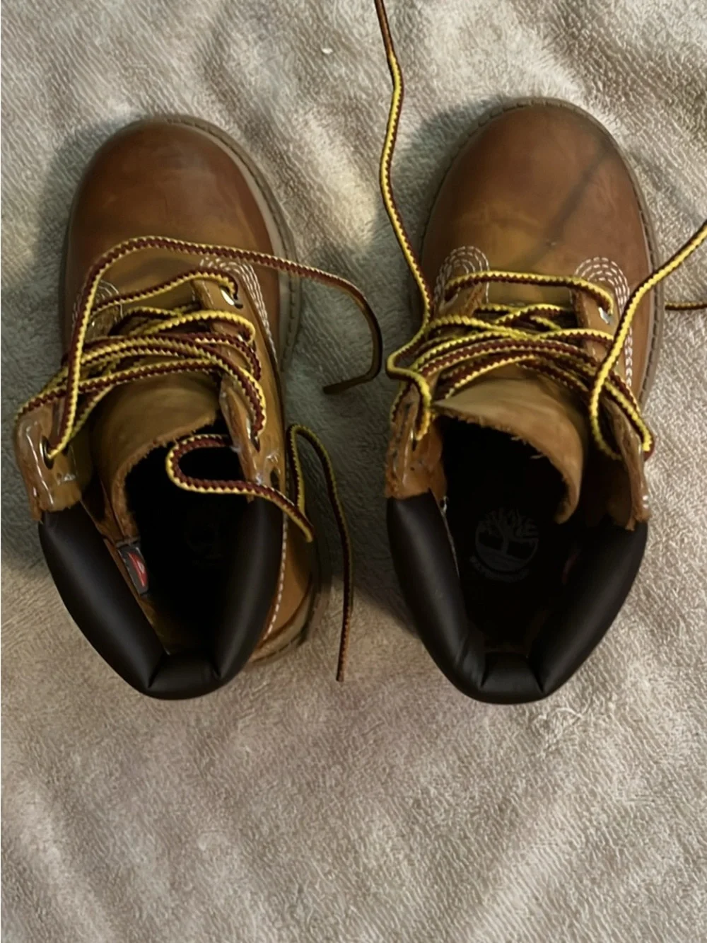Timberland Kids Brown Leather Lace-Up Boots with Yellow Accent Laces